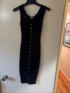 Black Midi Tank Dress with Front Button Detail